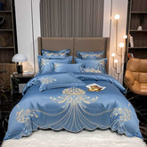Luxury Gold Feather Embroidery Egyptian Cotton Bedding Set | Yedwo